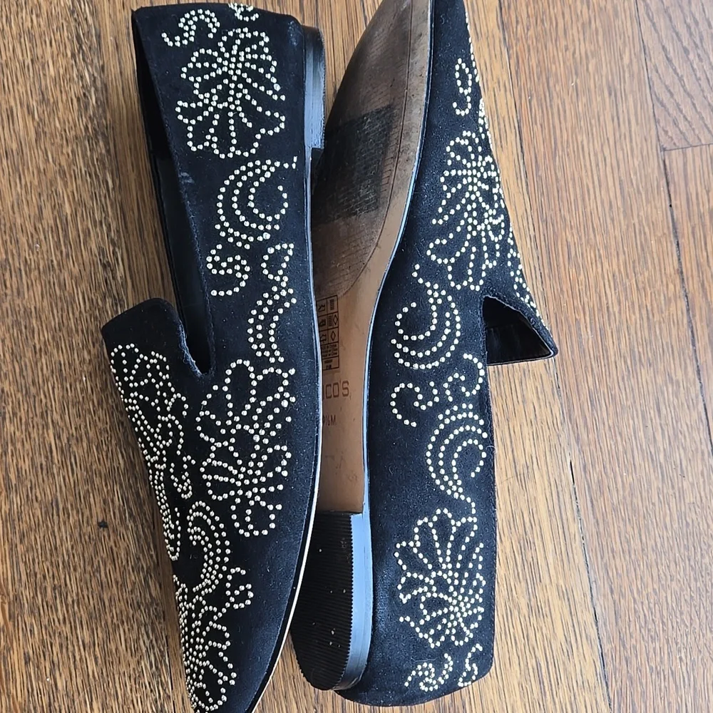 Chico's Gwyn Art Deco Beaded Flats Black Gold 9.5